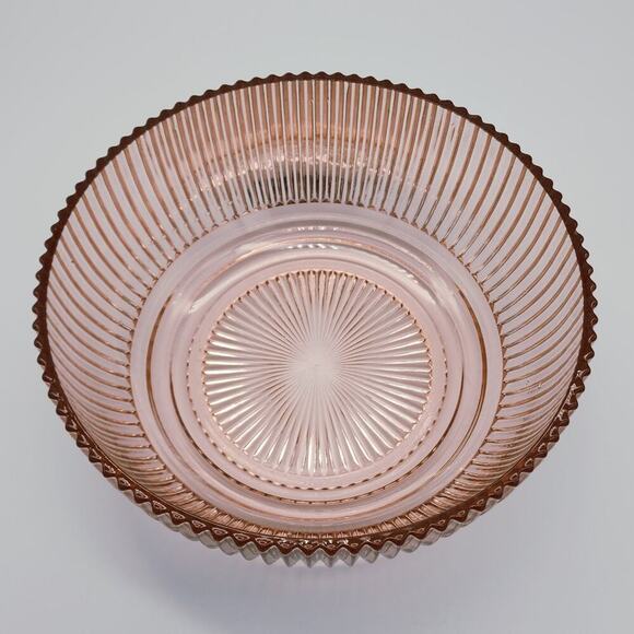 Anchor Hocking Pink Depression Glass Bowl 8.75" Queen Mary Vertical Ribbed VTG - Picture 4 of 11